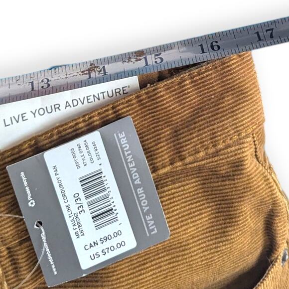 Eddie Bauer 33x30 Men's Faultline Corduroy Pants NEW warm brown - Picture 4 of 5